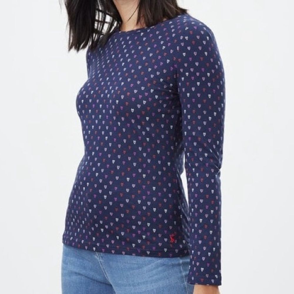 Joules Long Sleeve Blue Heart Selma Print Pattern Cotton Shirt. US 6. UK 10.